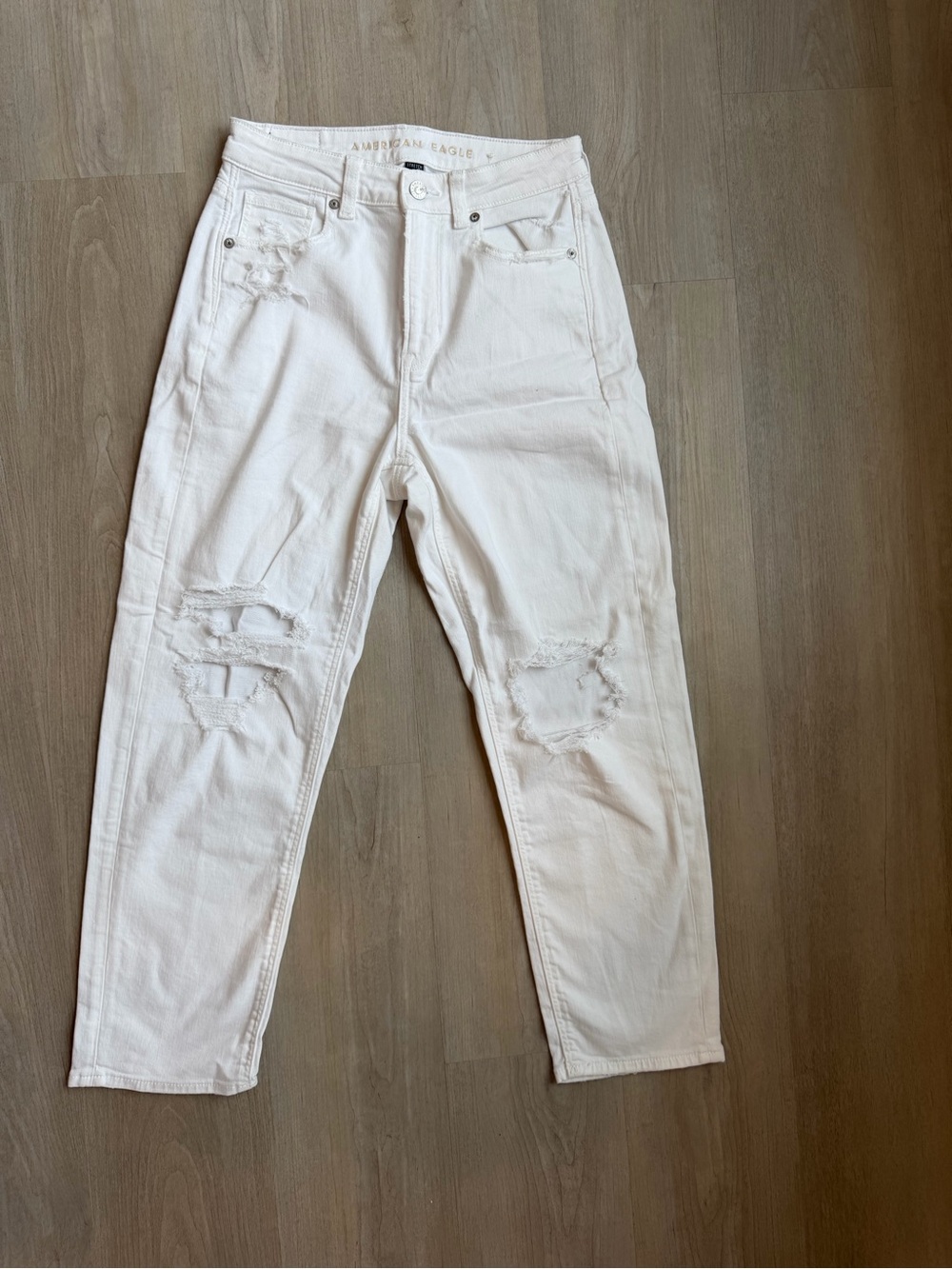 American Eagle Outfitters White Straight Leg Distressed Jeans